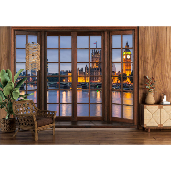 Carta da parati panoramica - Illusione ottica - Finestra in legno - Londra