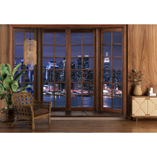 Carta da parati panoramica - Illusione ottica - Finestra in legno - New York