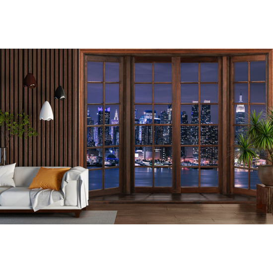 Carta da parati panoramica - Illusione ottica - Finestra in legno - New York