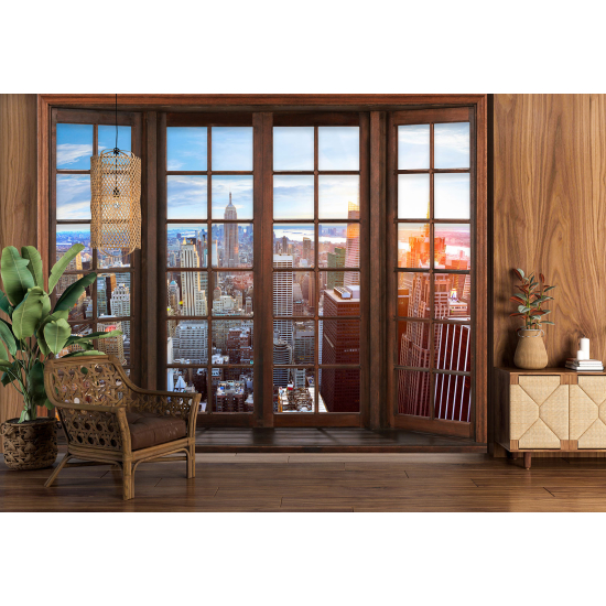 Carta da parati panoramica - Illusione ottica - Finestra in legno - New York