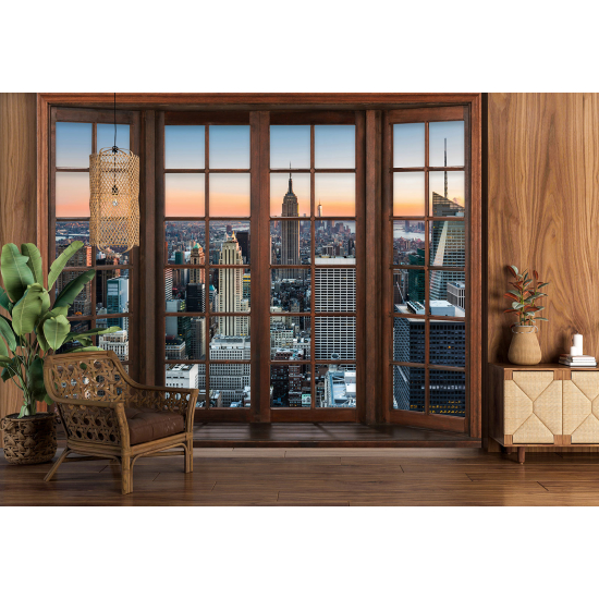 Carta da parati panoramica - Illusione ottica - Finestra in legno - New York