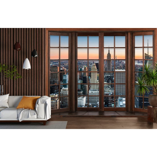 Carta da parati panoramica - Illusione ottica - Finestra in legno - New York