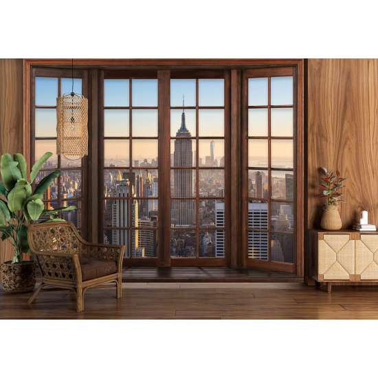 Carta da parati panoramica - Illusione ottica - Finestra in legno - New York