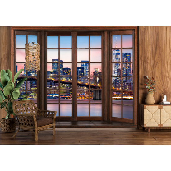 Carta da parati panoramica - Illusione ottica - Finestra in legno - New York