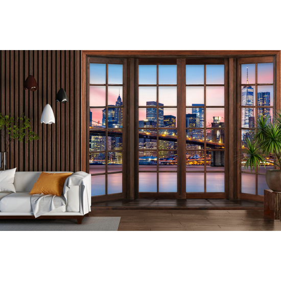 Carta da parati panoramica - Illusione ottica - Finestra in legno - New York