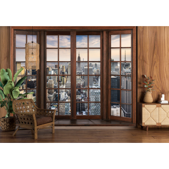 Carta da parati panoramica - Illusione ottica - Finestra in legno - New York