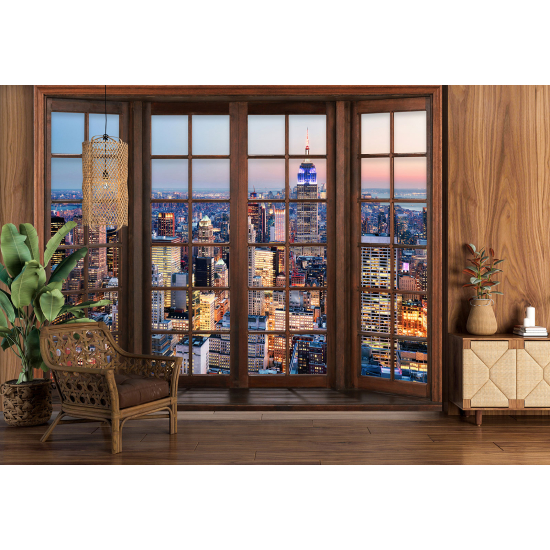 Carta da parati panoramica - Illusione ottica - Finestra in legno - New York