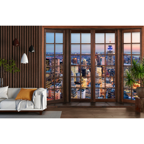 Carta da parati panoramica - Illusione ottica - Finestra in legno - New York