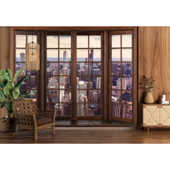 Carta da parati panoramica - Illusione ottica - Finestra in legno - New York