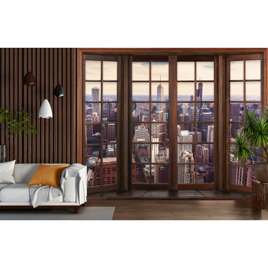 Carta da parati panoramica - Illusione ottica - Finestra in legno - New York