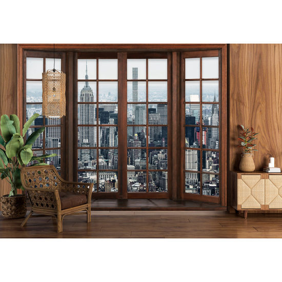 Carta da parati panoramica - Illusione ottica - Finestra in legno - New York