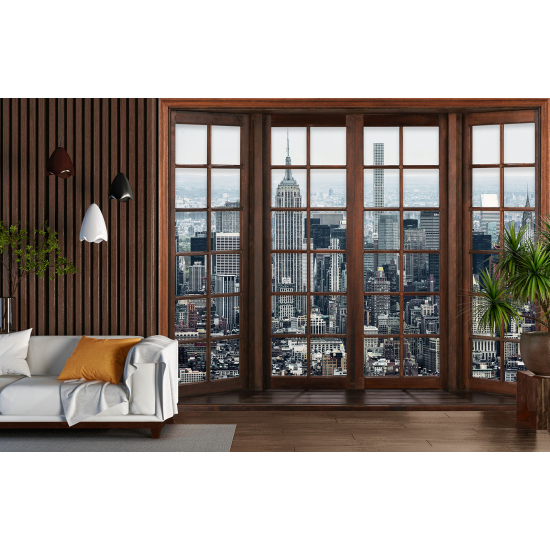 Carta da parati panoramica - Illusione ottica - Finestra in legno - New York