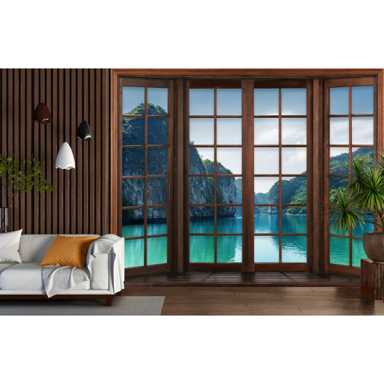Carta da parati panoramica - Illusione ottica - Finestra in legno - Thailandia