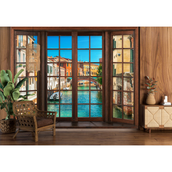 Carta da parati panoramica - Illusione ottica - Finestra in legno - Venezia