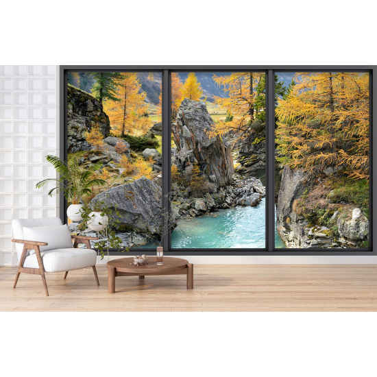 Carta da parati panoramica - Illusione ottica - Fiume foresta