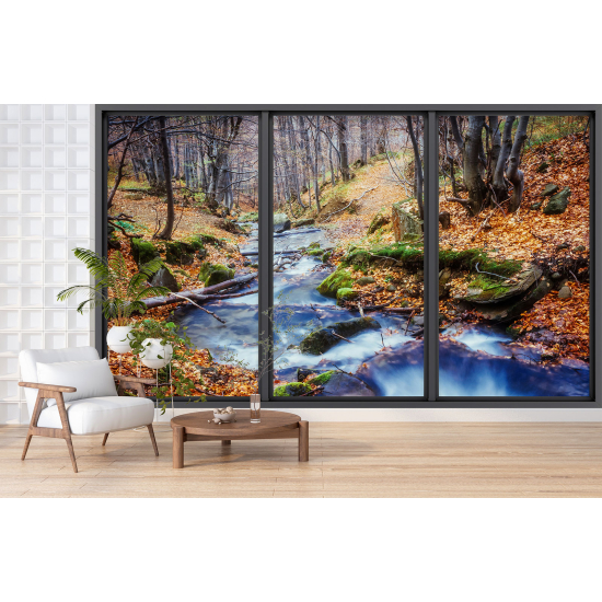 Carta da parati panoramica - Illusione ottica - Fiume foresta
