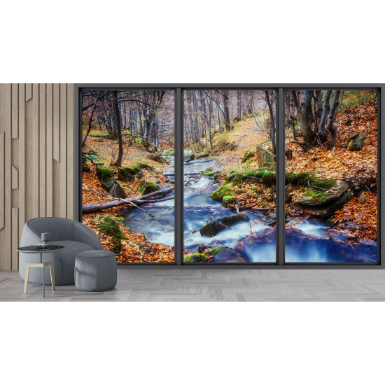Carta da parati panoramica - Illusione ottica - Fiume foresta