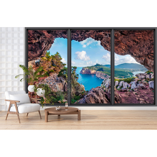Carta da parati panoramica - Illusione ottica - Grotta vista mare