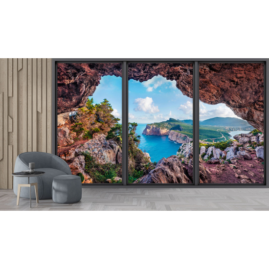 Carta da parati panoramica - Illusione ottica - Grotta vista mare