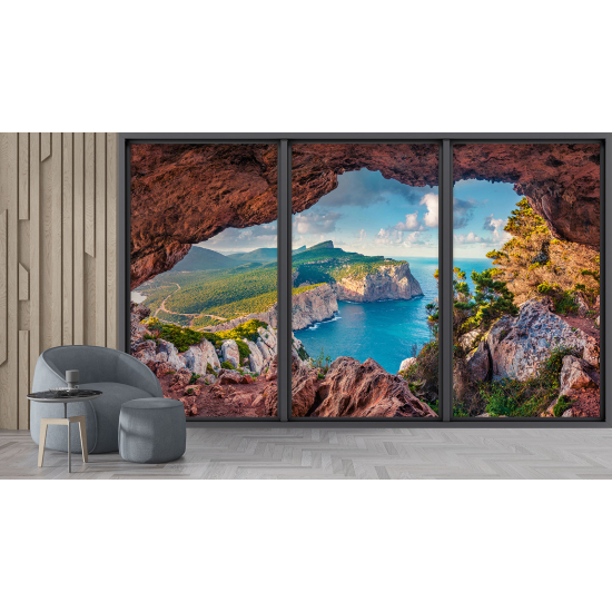 Carta da parati panoramica - Illusione ottica - Grotta vista mare