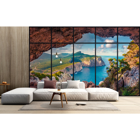 Carta da parati panoramica - Illusione ottica - Grotta vista mare