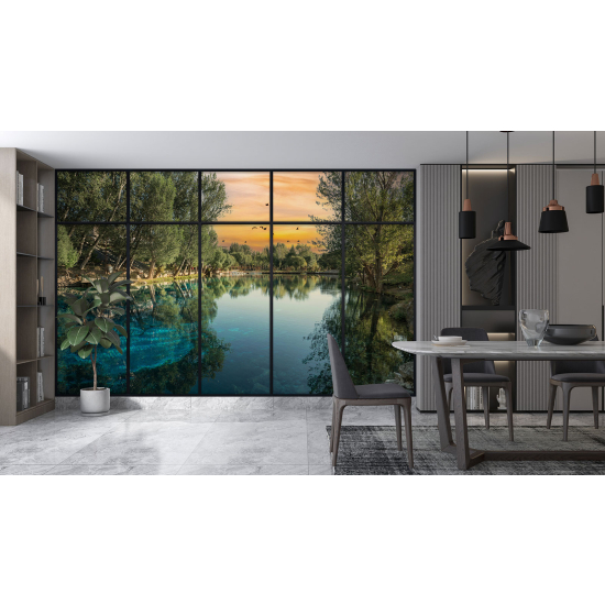 Carta da parati panoramica - Illusione ottica - Lago e alberi