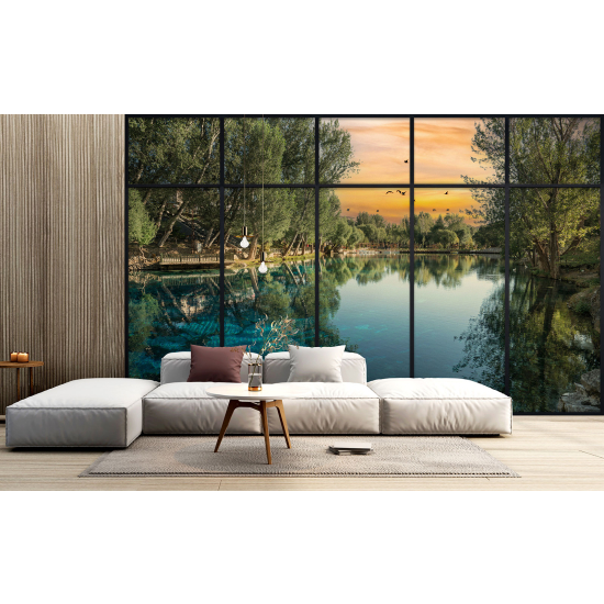 Carta da parati panoramica - Illusione ottica - Lago e alberi