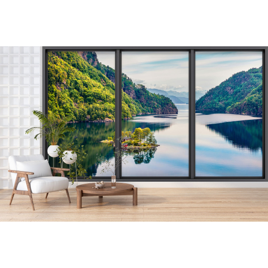 Carta da parati panoramica - Illusione ottica - Lago e foresta