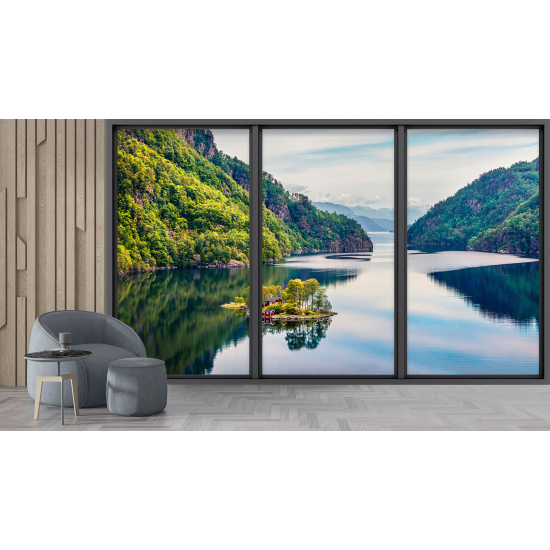 Carta da parati panoramica - Illusione ottica - Lago e foresta
