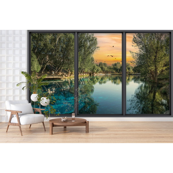 Carta da parati panoramica - Illusione ottica - Lago e foresta