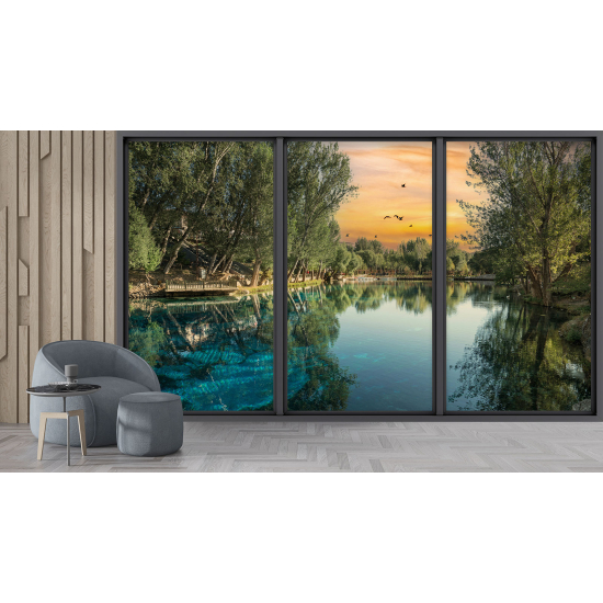 Carta da parati panoramica - Illusione ottica - Lago e foresta