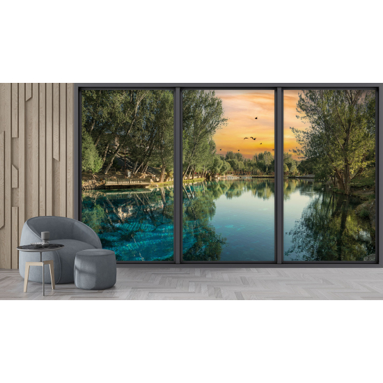 Carta da parati panoramica - Illusione ottica - Lago e foresta