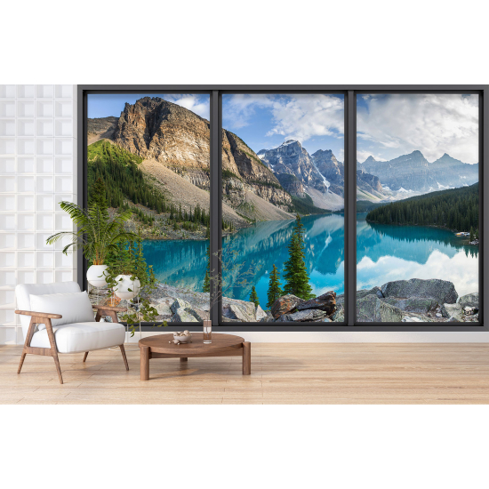 Carta da parati panoramica - Illusione ottica - Lago e montagne