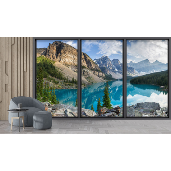 Carta da parati panoramica - Illusione ottica - Lago e montagne