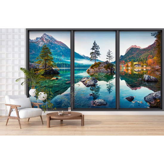 Carta da parati panoramica - Illusione ottica - Lago e montagne