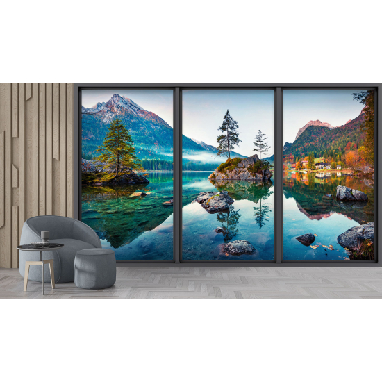Carta da parati panoramica - Illusione ottica - Lago e montagne