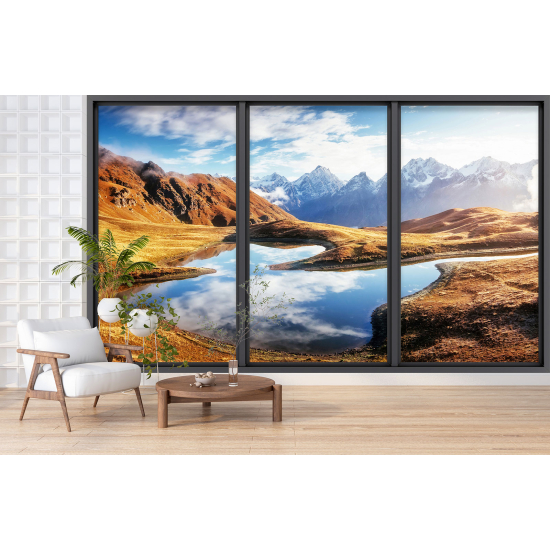 Carta da parati panoramica - Illusione ottica - Lago e montagne