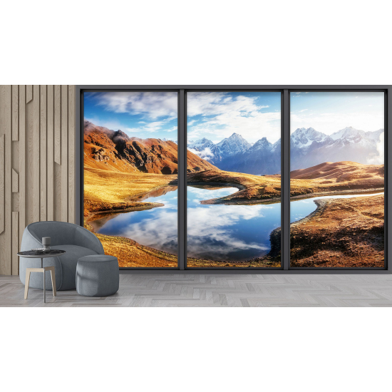 Carta da parati panoramica - Illusione ottica - Lago e montagne