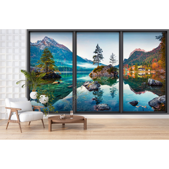 Carta da parati panoramica - Illusione ottica - Lago e montagne