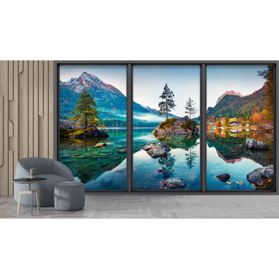 Carta da parati panoramica - Illusione ottica - Lago e montagne
