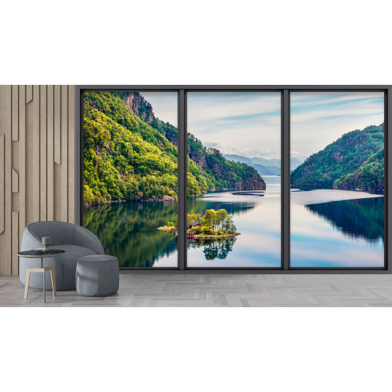Carta da parati panoramica - Illusione ottica - Lago e montagne