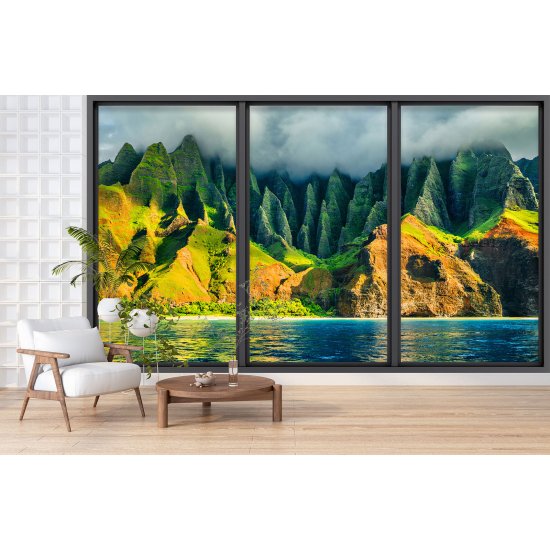 Carta da parati panoramica - Illusione ottica - Mare e montagne