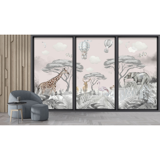 Carta da parati panoramica - Illusione ottica per Bambini - Animali della giungla
