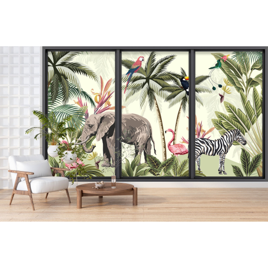 Carta da parati panoramica - Illusione ottica per Bambini - Animali della giungla