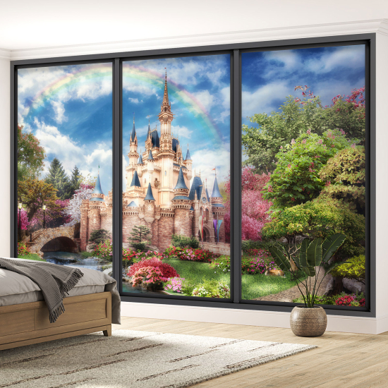 Carta da parati panoramica - Illusione ottica per Bambini - Castello arcobaleno