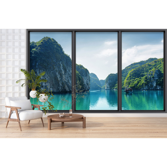 Carta da parati panoramica - Illusione ottica - Vista mare e montagne