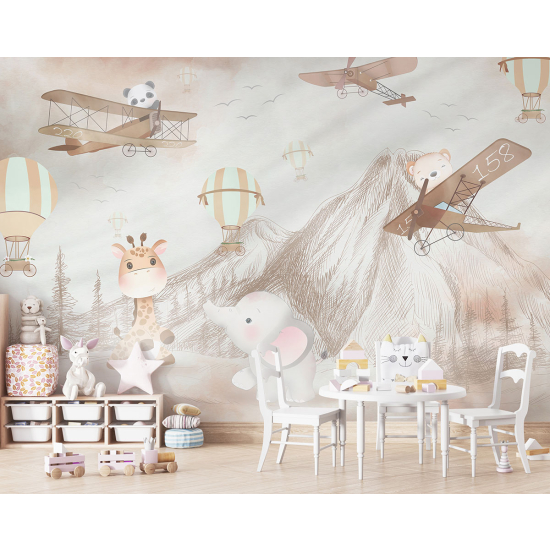 Carta da parati panoramica per bambini - Aerei Animali