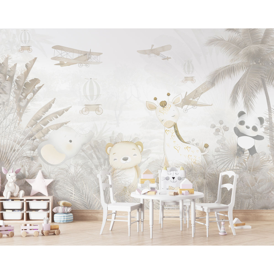 Carta da parati panoramica per bambini - Aerei Animali