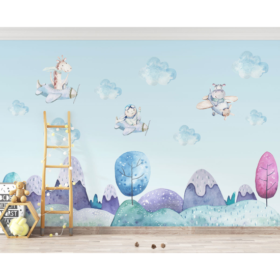 Carta da parati panoramica per bambini - Animali Aviatori