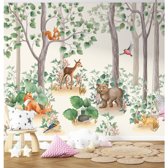 Carta da parati panoramica per bambini - Animali della Foresta